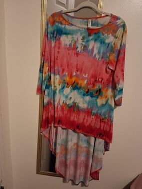 Vibrant Tie-Dye Hi-Low Tunic Top - Pink, Teal, Orange